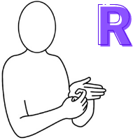 Letter R shown in finger alphabet
